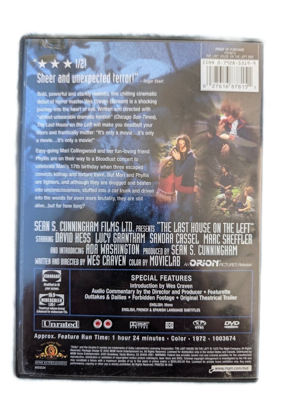 The Last House on the Left (DVD, 2002) Wes Craven Horror Classic Unrated - Picture 3 of 5